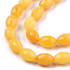 天然石ホワイトジェイドビーズ連売り  染め  多面カット  ライス  ゴールド  9.5x6.5mm  穴：1mm  約42~43個/連  15.55インチ〜15.75インチ（39.5cm〜40cm）&nbsp;G-T131-61B