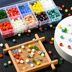 800個10色ガラスビーズ  コラム  ミックスカラー  5x4.5mm  穴：1.5mm  80個/カラー&nbsp;GLAA-CJ0001-72