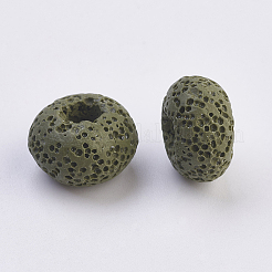 天然染色の溶岩石ヨーロッパビーズ  大きな穴ビーズロンデル  ダークオリーブグリーン  15~16x8.5~9mm  穴：4~5mm&nbsp;G-E477-A06