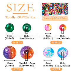 ラウンドスプレー塗装ガラスビーズ  ミックスカラー  4~10mm  穴：1~1.5mm  530個/箱&nbsp;DGLA-TA0001-15