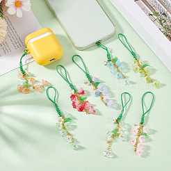 ガラス携帯ストラップ  花  ミックスカラー  11.5cm  8個/セット&nbsp;HJEW-GO00065
