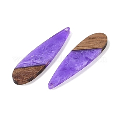 樹脂と木の大きなペンダント  ティアドロップチャーム  青紫色  52.5x14x3mm  穴：1.8mm&nbsp;WOOD-F015-08G