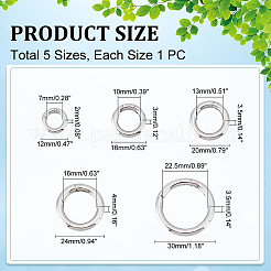 5個 5スタイル 316 & 304 ステンレススチール スプリングゲートリング  丸いリング  ステンレス鋼色  12~30x2~3.5mm  1個/スタイル&nbsp;STAS-UN0049-92