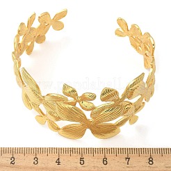 女性用 304 ステンレススチール オープンカフバングル  花  18KGP本金メッキ  1-5/8インチ（4.1cm）  内径：2-3/8x2インチ（5.95x5.05cm）&nbsp;BJEW-U019-01G