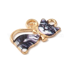 合金エナメルチャーム  カドミウムフリー＆鉛フリー  ライトゴールド  猫のチャーム  ミックスカラー  21x14x1.5mm  穴：2mm&nbsp;ENAM-T011-139