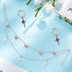 4Pcs 2 Styles Brass Twisted Chains Boot Strap Chains & Alloy Siam Rhinestone Shoes Charms Sets&nbsp;HJEW-BM0001-06