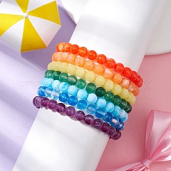 7Pcs 7 Colors Acrylic Imitation Jade Round Beaded Stretch Bracelets Set&nbsp;BJEW-JB10151