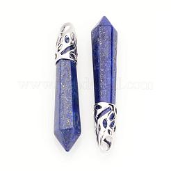 天然宝石の大きな尖ったペンダント  弾丸  白金トーン合金パーツ  57~62x9~10mm  穴：4x5mm&nbsp;G-K131-03-M