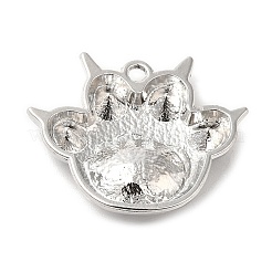 合金ペンダント  ガラスと  プラチナ  猫の足跡チャーム  ブラック  21.5x25x2.5mm  穴：1.8mm&nbsp;ENAM-D059-04B-P