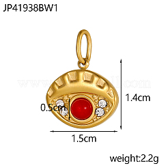 304ステンレススチールと天然石のビーズチャーム  目  イオンプレーティング（ip）  18KGP本金メッキ  14x15mm&nbsp;STAS-OY009-29G