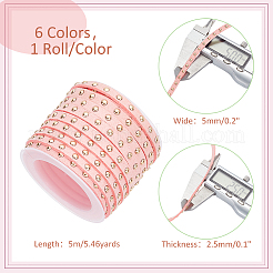 6ロール 6色フェイクスエードコード  ゴールデントーン合金リベット付き  パンクロックジュエリーには  ミックスカラー  5x2.5mm  約5.46ヤード（5m）/ロール  1ロール/色&nbsp;LW-PH0002-26B