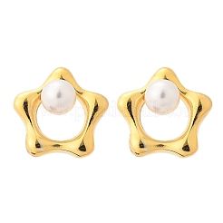 925スターリングシルバースタンドピアス  プラスチック模造パールと  花  ゴールドカラー  7.5x7.5mm&nbsp;EJEW-D317-01G