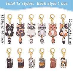 12個 12スタイル 猫合金エナメルペンダント装飾  合金製カニカン付き  ミックスカラー  36~55mm  1個/スタイル&nbsp;HJEW-PH02038