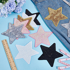 10Pcs 5 Styles Star Computerized Embroidery PET Plastic Sequin Iron on/Sew on Patches&nbsp;PATC-ME0001-19