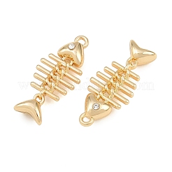 ラックメッキ合金ラインストーンペンダント  魚の骨のチャーム  ゴールドカラー  25.5x11.5x5.5mm  穴：1.6mm&nbsp;RB-CBAB71D-02G