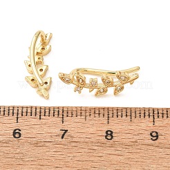 真鍮製パヴェキュービックジルコニアスタッドクローラーピアス  葉  18KGP本金メッキ  カドミウムフリー＆鉛フリー  長持ちメッキ  ラックめっき  透明  18x6x6.5mm&nbsp;KK-CBAA351-24G-01