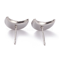変色しない304ステンレススチールスタッドピアスセッティング  ムーン  ステンレス鋼色  13x10x2mm  トレイ：5x11mm  ピン：0.8mm&nbsp;X-STAS-J032-15