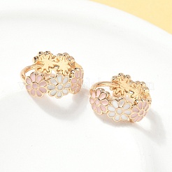 Daisy Brass Enamel Hoop Earrings for Women&nbsp;EJEW-G434-01G-02