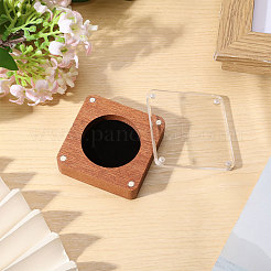 透明アクリル製マグネット蓋付き木製ジュエリーバッジ包装箱  正方形  サドルブラウン  6x6x2.1cm  内径：40.5mm&nbsp;CON-WH0086-246B
