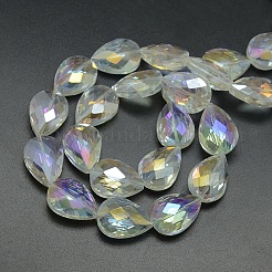 電気メッキクリスタルガラスティアドロップビーズ連売り  多面カット  ABカラーメッキ  24x17x11mm  穴：1mm  約30個/連  28.3インチ&nbsp;EGLA-F067A-01