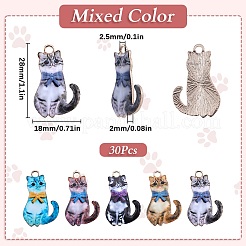猫型合金エナメルペンダント30個  ライトゴールド  ミックスカラー  28x18x2mm  穴：2.5mm&nbsp;ENAM-SC0005-27A