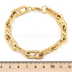 304ステンレススチール製オーバルリンクチェーンブレスレット女性用男性用  イオンプレーティング（ip）  ゴールドカラー  8-5/8インチ（22cm）&nbsp;BJEW-F488-49C-G