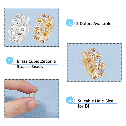 10Pocs 2 Colors Brass Micro Pave Clear Cubic Zirconia Spacer Beads&nbsp;KK-HS0001-53
