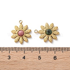 イオンプレーティング（IP）304ステンレスペンダント  宝石付き  花  18KGP本金メッキ  16.5x13.5x3.5mm  穴：1.6mm&nbsp;STAS-C114-16G