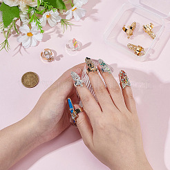 10個 10スタイル 合金製 女性用 ネイルリング  アクリルラインストーン付き  ネイルカバーリングネイルアートチャーム蝶結び指飾り  ミックスカラー  27.5~32.5x11.5~16x3.5~7mm  内径：16~17.5mm  1個/スタイル&nbsp;MRMJ-ME0001-22
