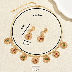Vintage Alloy Colorful Cubic Zirconia Round Dangle Stud Earrings & Pendant Necklaces Sets for Women&nbsp;OK2942