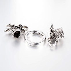 リングプッシュゲートスプリングゲートリングとチベットスタイルの合金のドラゴンヘッド  Oリング  アンティークシルバー  65x25mm  内径：10x7mm&nbsp;PALLOY-E393-01AS