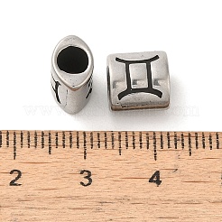星座の楕円形 304 ステンレススチールビーズ  大穴ビーズ  アンティークシルバー  双子座  9x9x6mm  穴：4.5mm&nbsp;STAS-E215-05AS-07