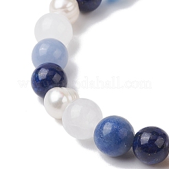 Natural White Jade & Lapis Lazuli & Pearl Round Beaded Stretch Bracelets for Women&nbsp;BJEW-JB11041-02