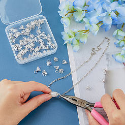 80個2スタイルの真鍮フィリグリービーズキャップベイル  花  7花びら  銀  8x8mm  穴：1.2~3mm  40個/スタイル&nbsp;KK-FH0006-28