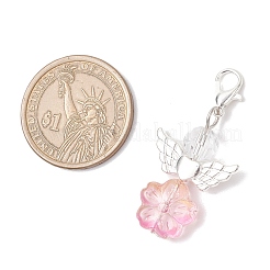ガラスのペンダントの飾り  花の形をした天使  亜鉛合金カニカン付き  プラチナ＆シルバー  42.5mm&nbsp;KEYC-JM03883-02