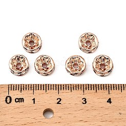 真鍮製ラインストーンスペーサービーズ  グレードAAA  ストレートフランジ  ニッケルフリー  金の金属の色のバラ  ロンデル  クリスタル  8x3.8mm  穴：1.5mm&nbsp;RB-A014-Z8mm-01RG-NF