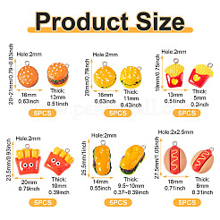 30個6スタイル不透明樹脂ペンダント  模造食品  プラチナトーンの鉄ループ付き  混合図形  ミックスカラー  19~27.5x13~20x5~13mm  穴：2~2.5mm  5個/スタイル&nbsp;RESI-TA0004-05
