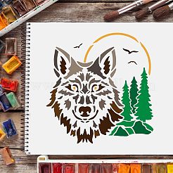 プラスチック再利用可能な描画絵画ステンシル テンプレート  スクラップブック紙、壁、布、床、家具、木材にペイントするため  正方形  キツネの模様  300x300mm&nbsp;DIY-WH0172-259