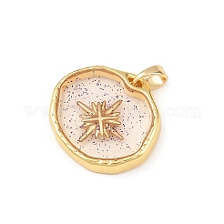 透明エポキシ樹脂真鍮ペンダント  ゴールドカラー  グリッターパウダー付き  スター  18x20x3.5mm  穴：4.5x2.5mm&nbsp;LS-KK-B163-01G-03