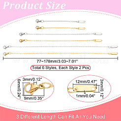 12Pcs 6 Style Brass & 304 Stainless Steel Cable Chains Extender&nbsp;FIND-DC0001-89