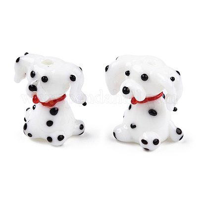 手作り凹凸柄ランプワークビーズ連売り  斑点のある犬  ホワイト  22~23x18~19x15~17.5mm  穴：2.5mm  約20個/連  17.13インチ（43.5cm）&nbsp;LAMP-Q031-002-1