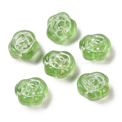 透明なランプワークビーズ  ローズ  薄緑  13x8mm  穴：1mm  約65~75個/100g&nbsp;LAMP-P065-01A-06-1