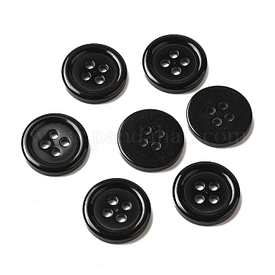 樹脂ボタン  染め  フラットラウンド  ブラック  15x2.5mm  穴：2mm  395個/袋&nbsp;RESI-D030-15mm-02-1