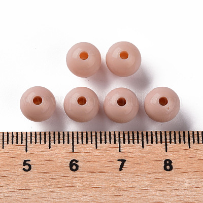 不透明なアクリルビーズ  ラウンド  桃パフ  8x7mm  穴：2mm  約1745個/500g&nbsp;MACR-S370-C8mm-34-1
