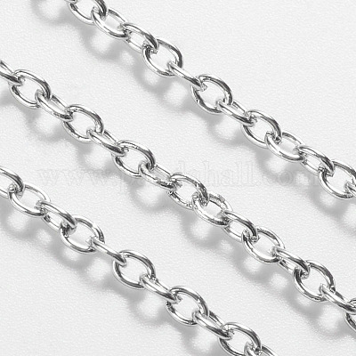 アイアン製アズキチェーン  溶接されていない  スプールで  オーバル  無鉛の  プラチナカラー  3x2x0.5mm  約32.8フィート（10m）/ロール&nbsp;X-CH-S079-P-LF-1