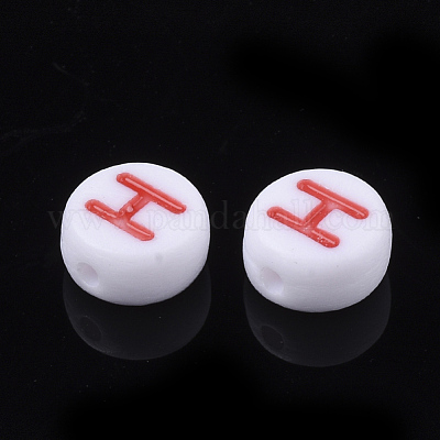 初期のアクリルビーズ  水平穴  フラットラウンド  ミックスカラー  文字.h  7x3.5~4mm  穴：1.2mm  約370個/50g&nbsp;X-OACR-E001-20H-1