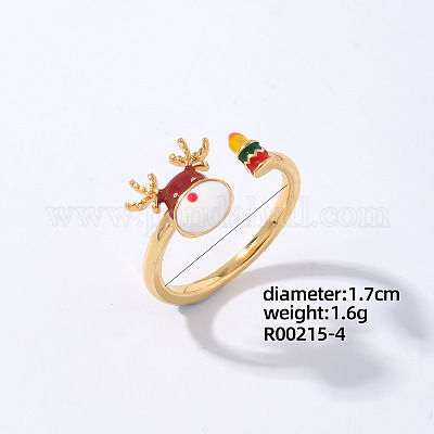 Christmas Deer Golden Brass Open Cuff Ring&nbsp;EG7863-1-1