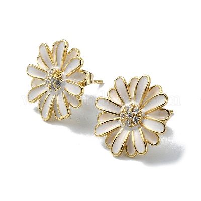 Sunflower Brass Stud Earrings&nbsp;EJEW-D098-08G-1