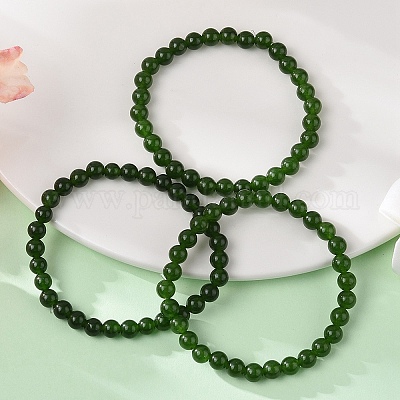 Natural TaiWan Jade Bead Stretch Bracelets&nbsp;BJEW-K212-A-019-1