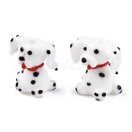 手作り凹凸柄ランプワークビーズ連売り  斑点のある犬  ホワイト  22~23x18~19x15~17.5mm  穴：2.5mm  約20個/連  17.13インチ（43.5cm）&nbsp;LAMP-Q031-002-1